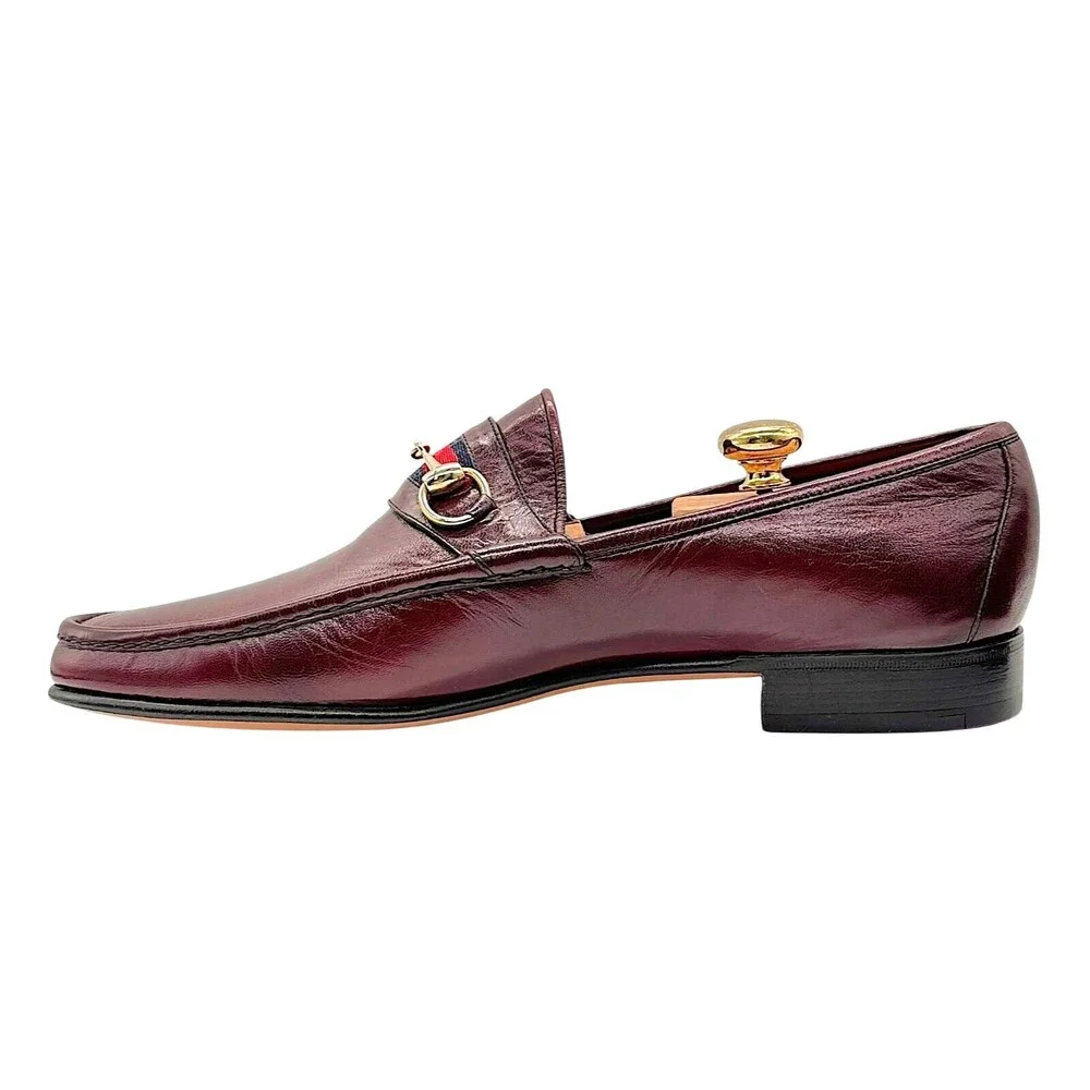 NOS Vintage GUCCI Leather 1953 Horsebit Web Striped Men's Loafers EU48
